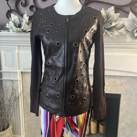 Color Works Leather/Rayon Brown Sweater, Size Small - Picture 5 of 13